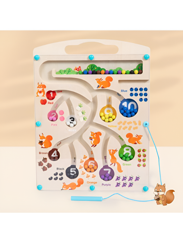 Squirrel Theme Wooden Magnetic Maze Board - Numbers & Colors Sorting Counting Activity Toy TV7117