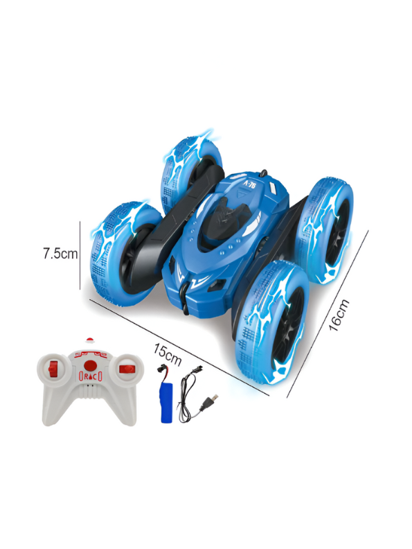 Stunt Car - Remote Control Rechargeable Stunt Cids 360° Spins, Flips & Double-Sided Driving | LED Light-Up Wheels LMI15785.