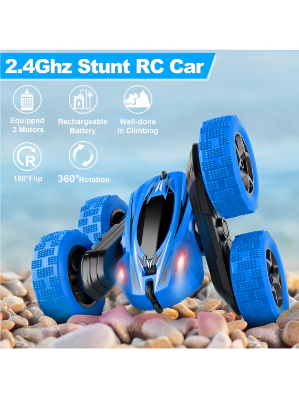 Stunt Car - Remote Control Rechargeable Stunt Cids 360° Spins, Flips & Double-Sided Driving | LED Light-Up Wheels LMI15785.