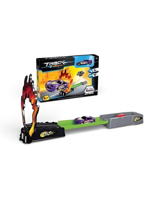 Stunt Race Track Toy Set with Catapult Launcher, Fire Ring Jump & Purple Race Car TV1829.