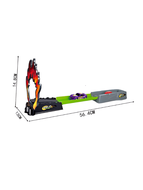 Stunt Race Track Toy Set with Catapult Launcher, Fire Ring Jump & Purple Race Car TV1829.