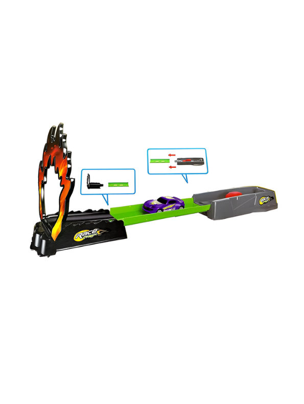 Stunt Race Track Toy Set with Catapult Launcher, Fire Ring Jump & Purple Race Car TV1829.