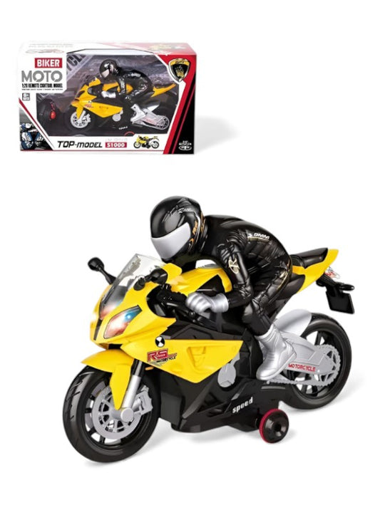 Yellow Stunt Racer Motorcycle Toy - Electric 360 Rotation Bike with Lights & Sound for Kids LMI12049