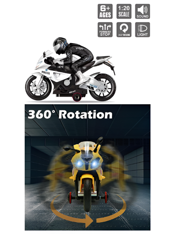 Yellow Stunt Racer Motorcycle Toy - Electric 360 Rotation Bike with Lights & Sound for Kids LMI12049