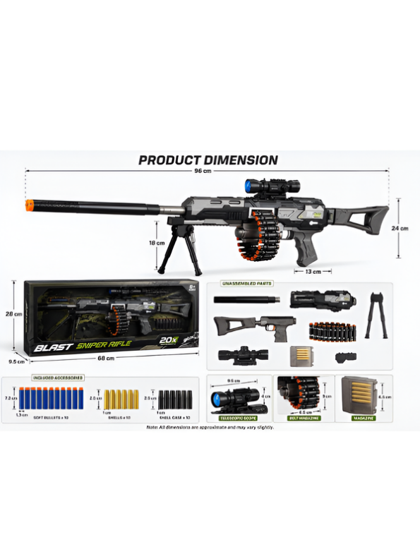 Super AK47 Dual-Mode Electric Soft Bullet Blaster Toy Gun with 360° Auto Chain & Scope LMI12799