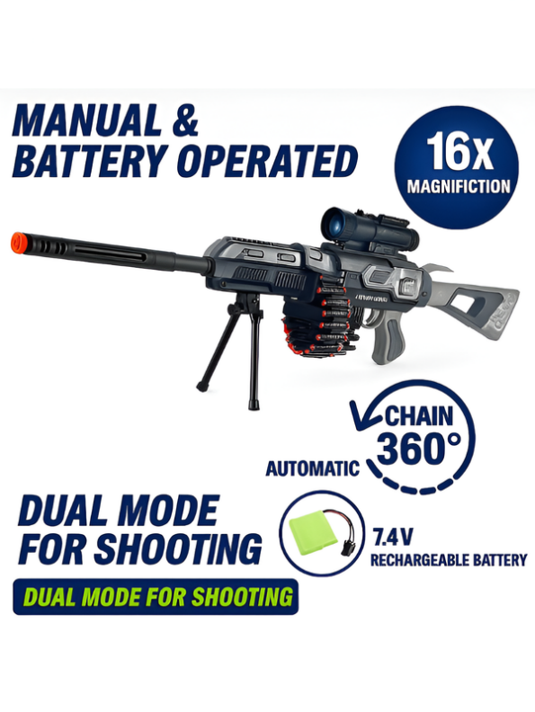 Super AK47 Dual-Mode Electric Soft Bullet Blaster Toy Gun with 360° Auto Chain & Scope LMI12799
