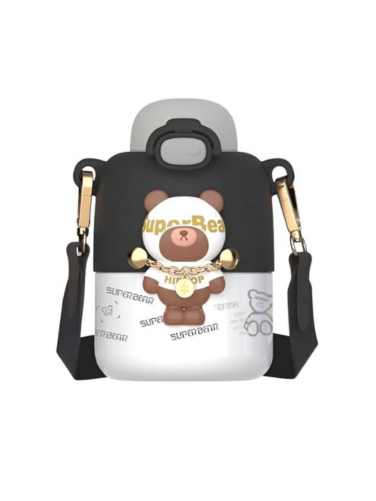Super Bear – 430ml Stainless Steel Water Bottle |  Cute Tritan Straw Sipper for Kids | Leak-Proof Cartoon School Bottle for Students & Children NOV4297.