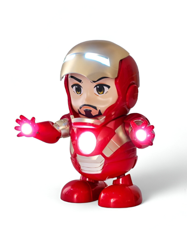 Super Dance Hero Iron Man Toy – Music, LED Lights, 360° Rotation & Flashing Lights, Interactive Action Figure for Kids.