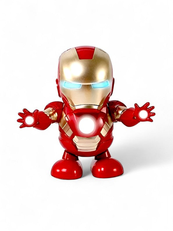 Super Dance Hero Iron Man Toy – Music, LED Lights, 360° Rotation & Flashing Lights, Interactive Action Figure for Kids.