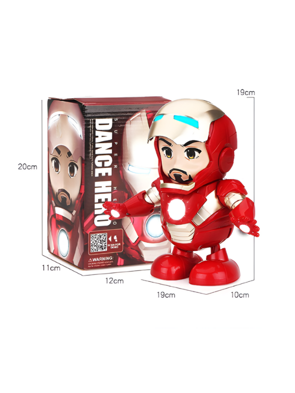 Super Dance Hero Iron Man Toy – Music, LED Lights, 360° Rotation & Flashing Lights, Interactive Action Figure for Kids.