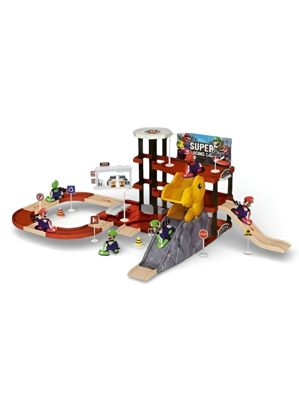 Super Racing Mario Car Track Set with Dinosaur Slide – Adventure Garage Playset TV220.