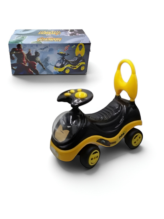 Superhero Ride-On Push Car with Music, Steering Wheel & Backrest Support Handle (Black & Yellow) LMI8649