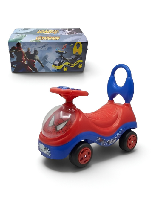 Superhero Ride-On Push Car with Music, Steering Wheel & Backrest Support Handle (Red & Blue) LMI8649