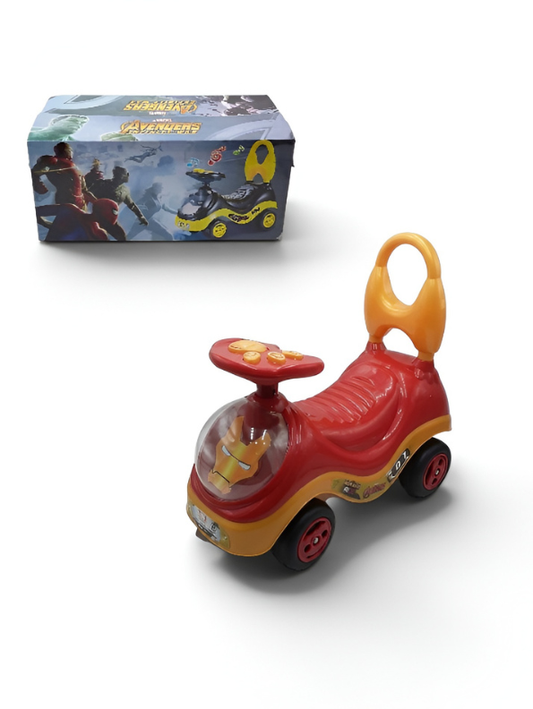 Superhero Ride-On Push Car with Music, Steering Wheel & Backrest Support Handle (Red & Yellow) LMI8649