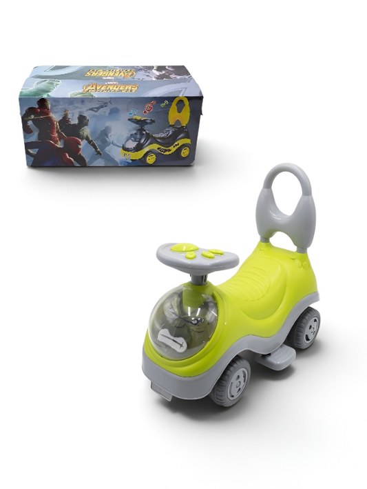 Superhero Ride-On Push Car with Music, Steering Wheel & Backrest Support Handle (Grey & Green) LMI8649
