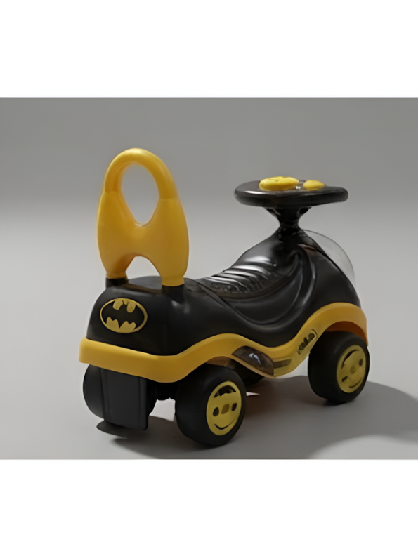 Superhero Ride-On Push Car with Music, Steering Wheel & Backrest Support Handle (Black & Yellow) LMI8649