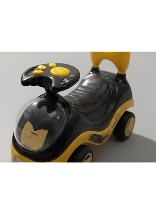 Superhero Ride-On Push Car with Music, Steering Wheel & Backrest Support Handle (Black & Yellow) LMI8649