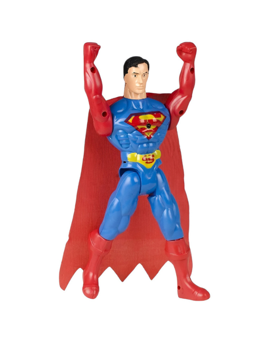 Superman Style Superhero Action Figure - Retro Blue & Red Poseable Toy with Fabric Cape LMI10703.
