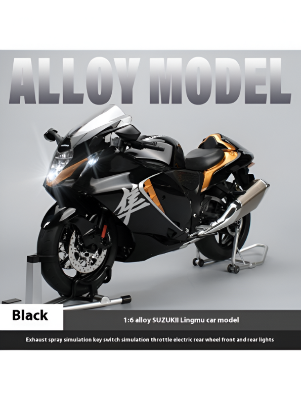 Suzuki Hayabusa GSX 1/6 Diecast Bike – Spray Feather, Collector’s Stand & Key Replica TV5904.