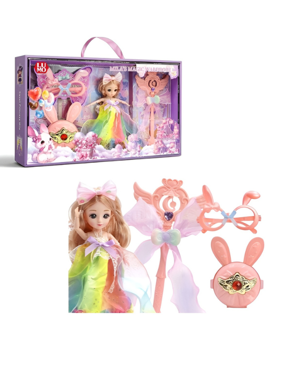 Sweet Princess Fashion Doll Toy Set with Rainbow Tulle Gown, Magic Wand & Pretend Play Accessories LMI16615