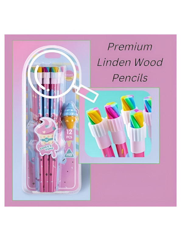 Sweet Time 12-Piece Pencil Set | Cute Ice Cream Themed Stationery Kit | Back to School Supplies Gift for Girls NOVGBT-121206-E.