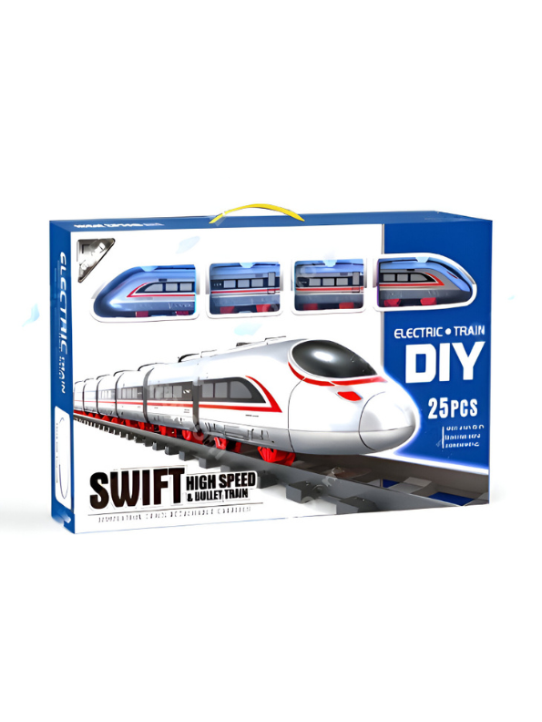 Swift High-Speed Electric Bullet Train Toy | 25-Piece DIY Track Set for Kids | Realistic Model Train Kit with Lights & Sound LMI15359.