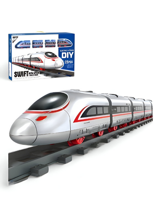 Swift High-Speed Electric Bullet Train Toy | 25-Piece DIY Track Set for Kids | Realistic Model Train Kit with Lights & Sound LMI15359.
