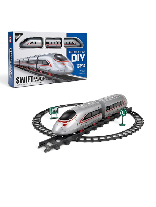 Swift High Speed & Bullet Train Electric DIY Toy Set - 13 Pcs Battery Operated Simulation Train Track with Detachable Carriages for Kids (3+ Years) TV5491