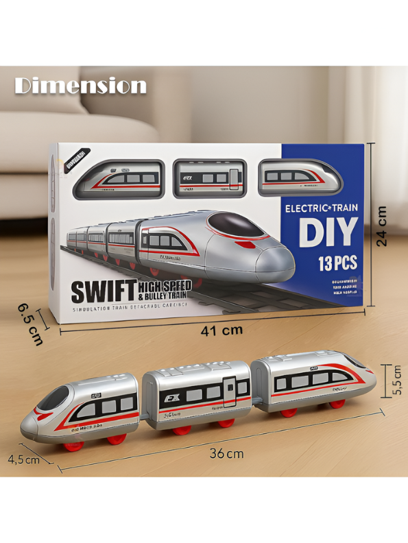 Swift High Speed & Bullet Train Electric DIY Toy Set - 13 Pcs Battery Operated Simulation Train Track with Detachable Carriages for Kids (3+ Years) TV5491