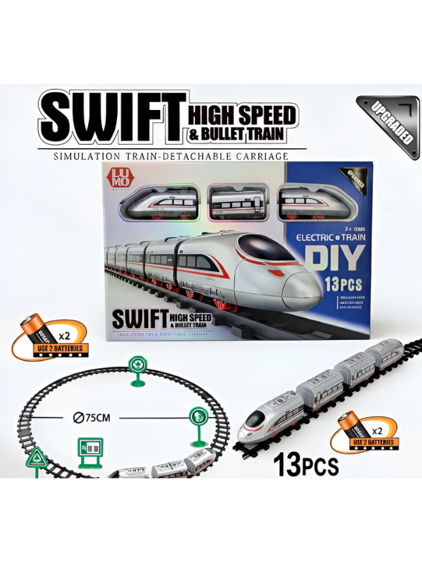 Swift High Speed & Bullet Train Electric DIY Toy Set - 13 Pcs Battery Operated Simulation Train Track with Detachable Carriages for Kids (3+ Years) TV5491
