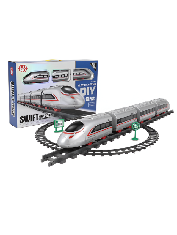 Swift High Speed & Bullet Train Electric DIY Toy Set - 13 Pcs Battery Operated Simulation Train Track with Detachable Carriages for Kids (3+ Years) TV5491