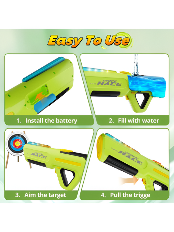 Swipe Race Automatic Squirt Gun – 43.5cm Long Range Water Blaster with External Bottle for Kids & Adults White LMI16084.