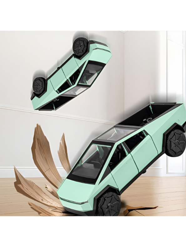 Tesla Cybertruck Diecast Set with Cyberquad and Detachable Camper Trailer - Mint Green & Silver Modern Design - 1:24 Scale Collectible Electric Truck Model for Kids and Adults  LMI15687.