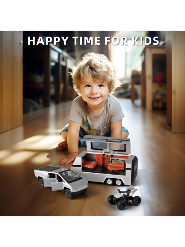 Tesla Cybertruck Diecast Set with Cyberquad and Detachable Camper Trailer - Modern Design - 1:24 Scale Collectible Electric Truck Model for Kids and Adults  LMI15687