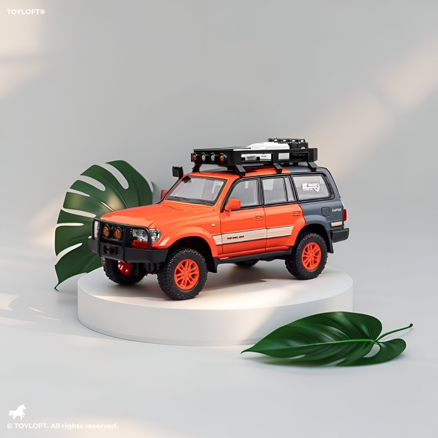 ORANGE - Toyota Land Cruiser LC80 Diecast SUV Toy - Off-Road Camping Model Car with Acrylic Display Case