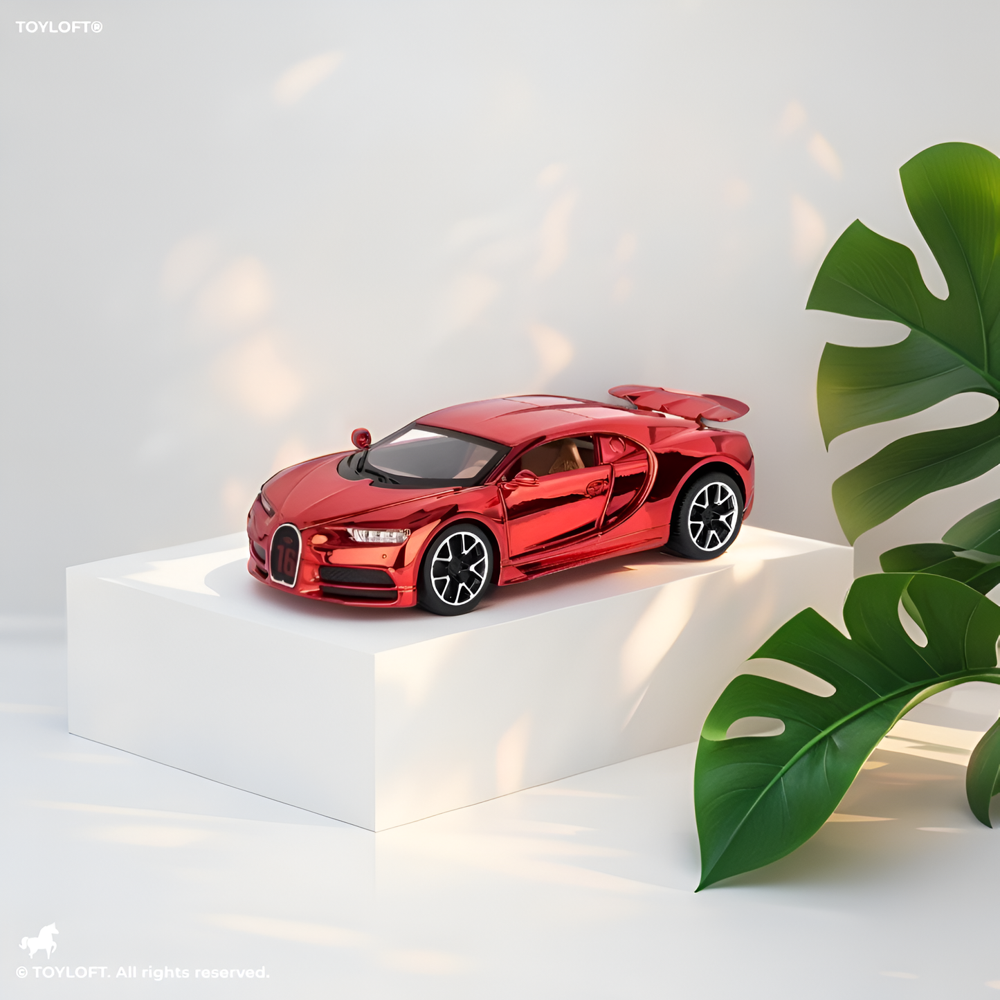 Red - Bugatti Chiron –  Diecast Model Car Premium Collectible Toy Scale - 1:32 – Acrylic Display Case .
