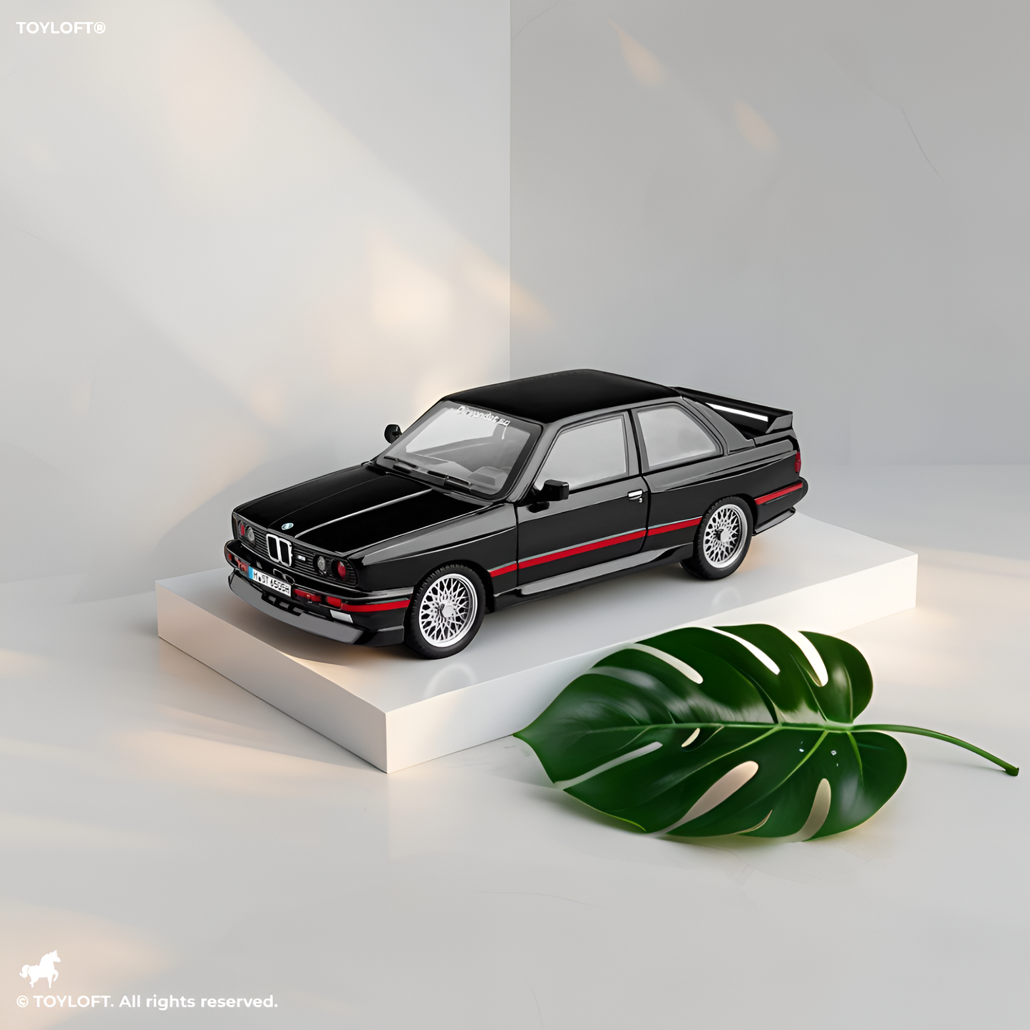 Black - BMW E30 M3 Diecast Model Car - Red Collectible Toy Car Detailed Interior & Exterior with Acrylic Display Case.