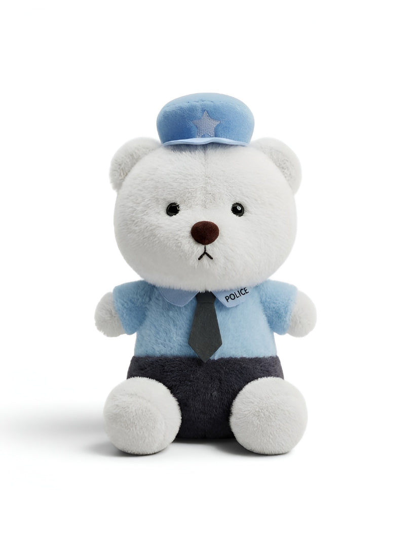 Cute Police Teddy Bear Plush Toy, 8-Inch Soft White Stuffed Animal Cop with Blue Uniform, Tie, and Hat for Kids ST13210