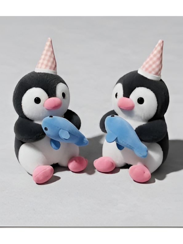 Penguin 8-Inch Cute Plush Toy with Party Hat and Blue Fish | Black Soft Stuffed Animal for Kids and Toddlers ST16026
