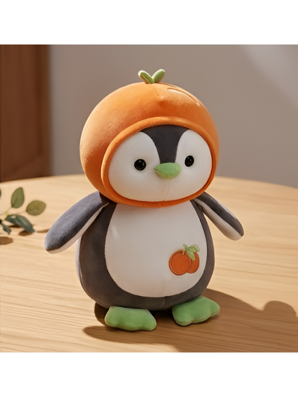 Penguin Plush with Orange Fruit Hood – 8-Inch Kawaii Soft Stuffed Animal Toy for Kids and Toddlers ST16501