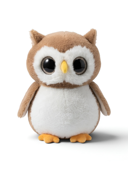 Owl Toy – 8-Inch Cute Plush Soft Stuffed Animal with Big Glitter Eyes, Brown and White Fluffy Owl Cushion, Perfect Birthday Gift for Toddlers, Kids ST16424