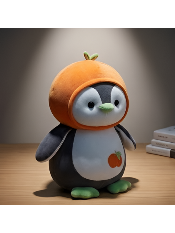 Penguin Plush with Orange Fruit Hood – 8-Inch Kawaii Soft Stuffed Animal Toy for Kids and Toddlers ST16501