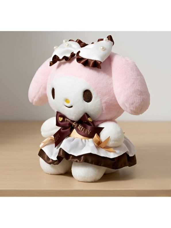 Sanrio My Melody 8-Inch Plush Doll – Chocolate Cafe Maid Edition with Pearl Bow & Ruffle Dress ST16351