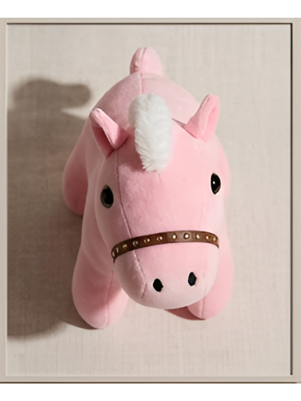 Pink Horse Plush Toy – 7-Inch Cute Stuffed Animal with White Mane and Studded Bridle, Soft Pony Cushion for Kids ST16465