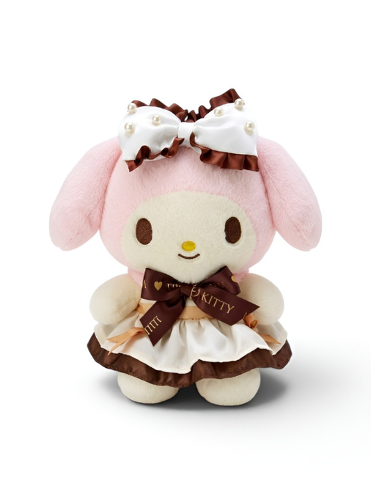 Sanrio My Melody 8-Inch Plush Doll – Chocolate Cafe Maid Edition with Pearl Bow & Ruffle Dress ST16351