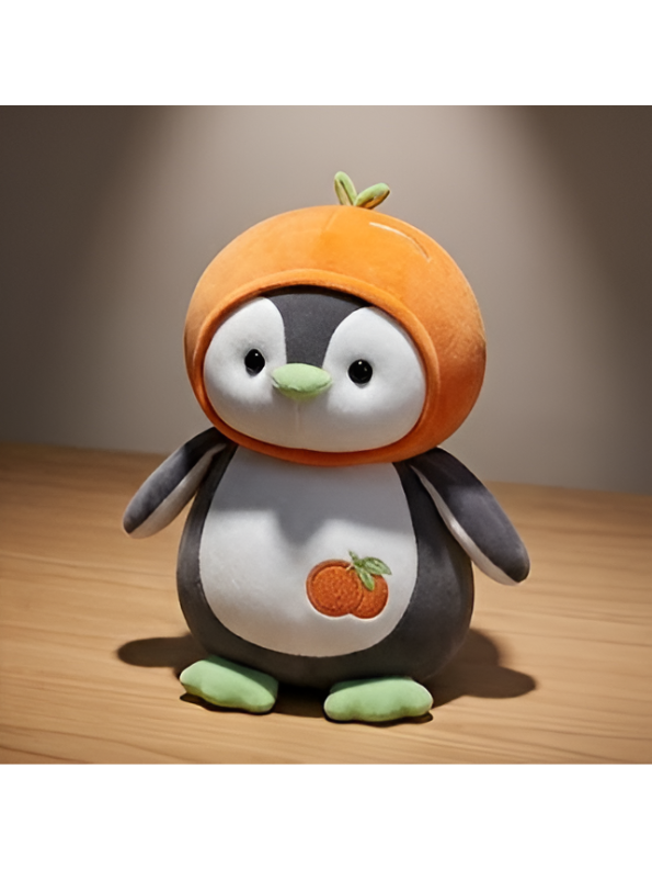 Penguin Plush with Orange Fruit Hood – 8-Inch Kawaii Soft Stuffed Animal Toy for Kids and Toddlers ST16501