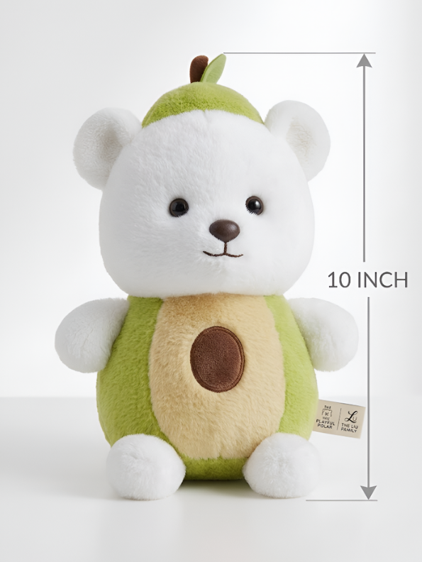 Avocado Bear Plush Toy – 10-Inch  Soft Kawaii Polar Bear Stuffed Animal for Kids ST14506
