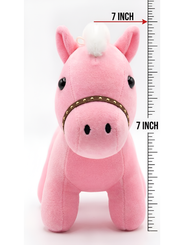 Pink Horse Plush Toy – 7-Inch Cute Stuffed Animal with White Mane and Studded Bridle, Soft Pony Cushion for Kids ST16465
