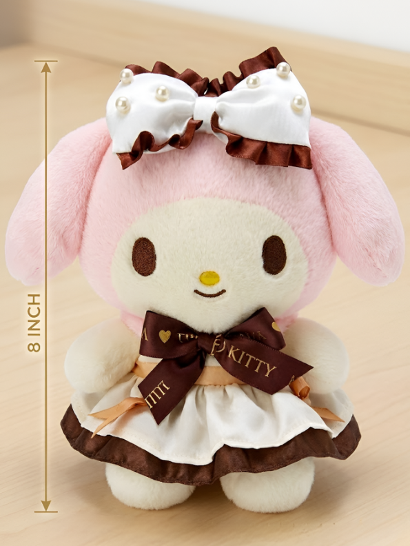 Sanrio My Melody 8-Inch Plush Doll – Chocolate Cafe Maid Edition with Pearl Bow & Ruffle Dress ST16351