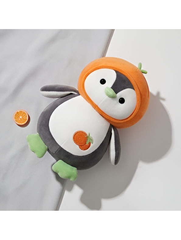 Penguin Plush with Orange Fruit Hood – 8-Inch Kawaii Soft Stuffed Animal Toy for Kids and Toddlers ST16501